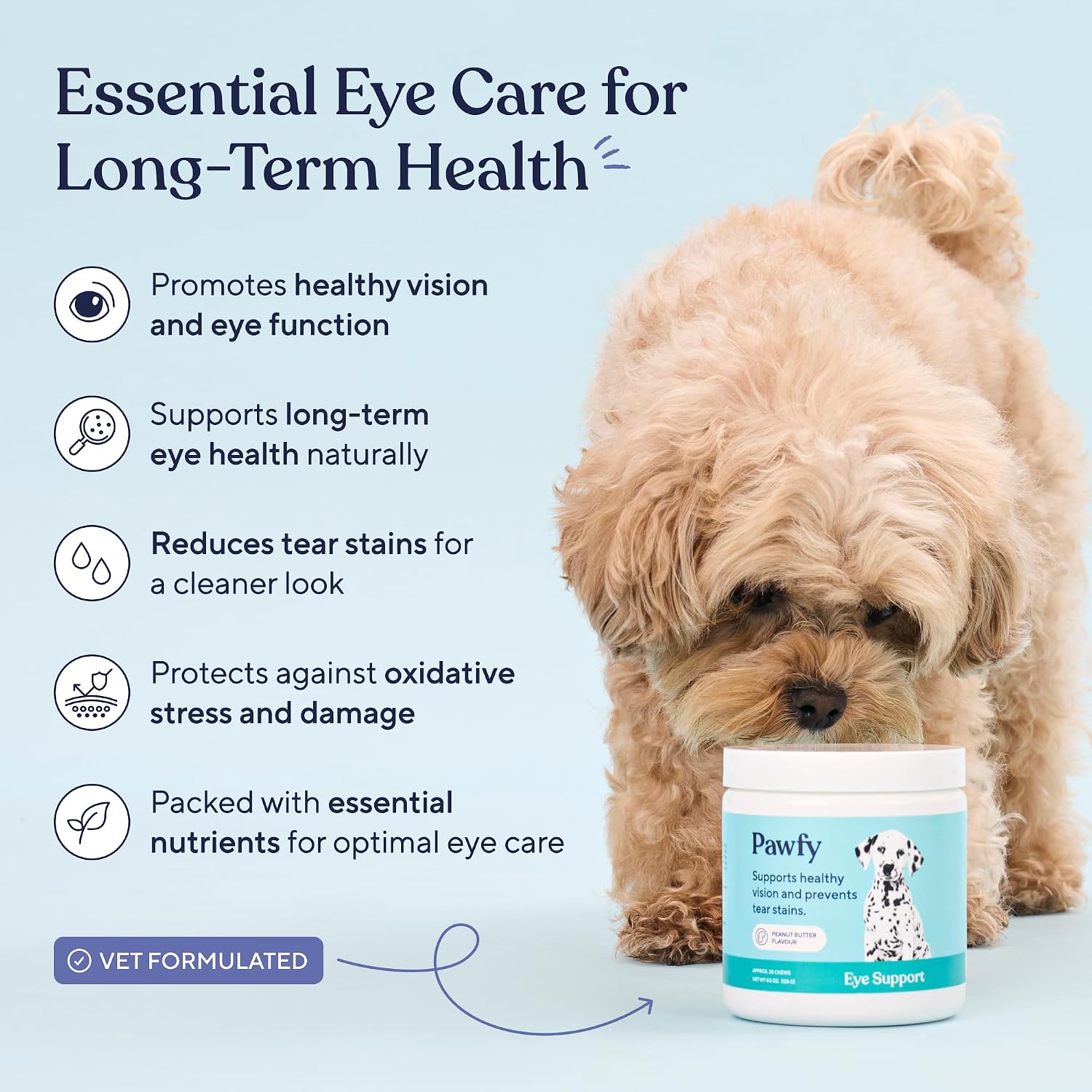 Pawfy dog eye supplement jar label details
