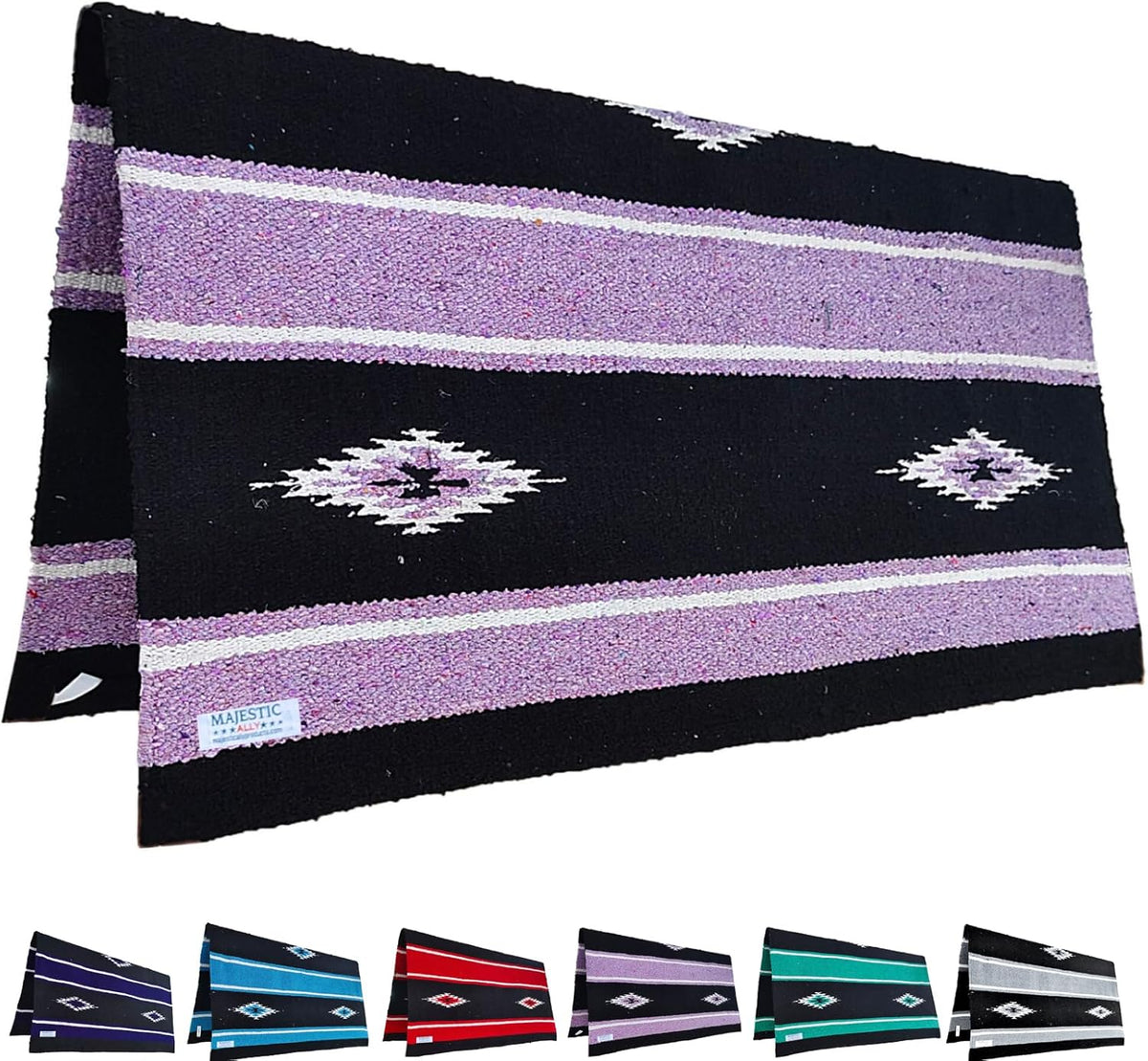 Majestic Ally 36"x 34" Navajo Design Acrylic Saddle Blanket -2.4 lbs (Turquoise Green and Black) - Image 13