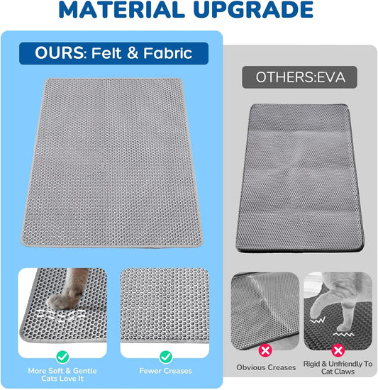 Felt and polyester double layer cat litter mat showing soft paw friendly texture