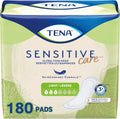 TENA Sensitive Care female incontinence pad 180 count pack front view showcasing skin comfort formula packaging.