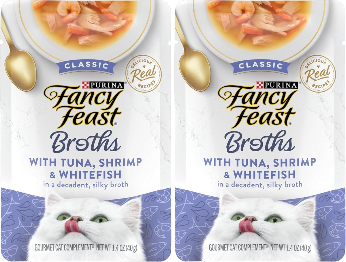 Purina Fancy Feast Broths Classic Cat Food Topper With Tuna, Shrimp, and Whitefish - (Pack of 16) 1.4 oz. Pouches - Image 9