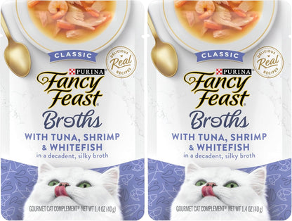 Purina Fancy Feast Broths Classic Cat Food Topper With Tuna, Shrimp, and Whitefish - (Pack of 16) 1.4 oz. Pouches - Image 9
