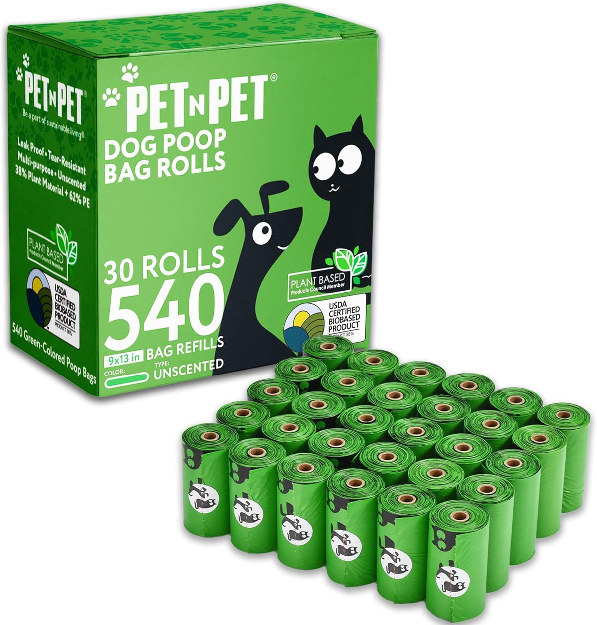 Pet N Pet 1080 Counts Black Poop Bags for Dogs, 41% Plant Based & 59% PE Extra Thick Dog Poop Bags Rolls, 9" x 13", Unscented Pet Waste Bag - Image 11