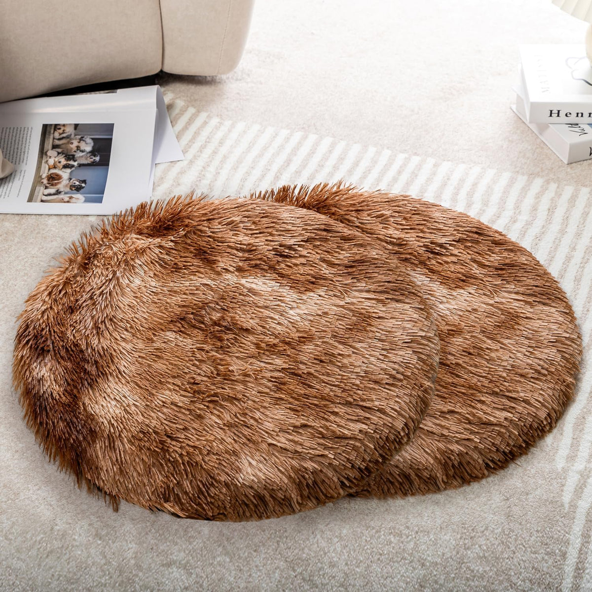 2PCS Round Plush Pet Mat Thin Style Pad Mat for Cats, Small Dogs, Rabbits, Guinea Pigs, Washable Soft Sofa pad, for Crate Cat Tree Tower Window Perch (White, Small (15.8inch) - 2pcs) - Image 12