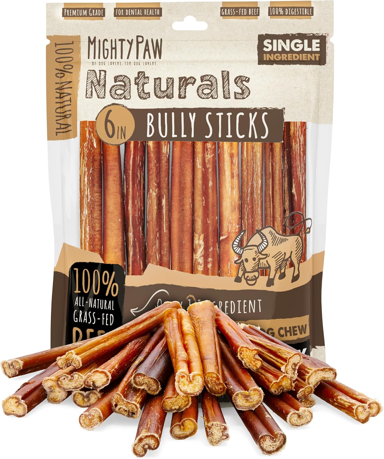 Mighty Paw Long Lasting 12" Bully Sticks for Dogs - All Natural Grass Fed Beef Chews. Lower Odor Dog Bully Sticks for Large Dogs, Medium and Small Breeds. Single Ingredient Treats - Image 14