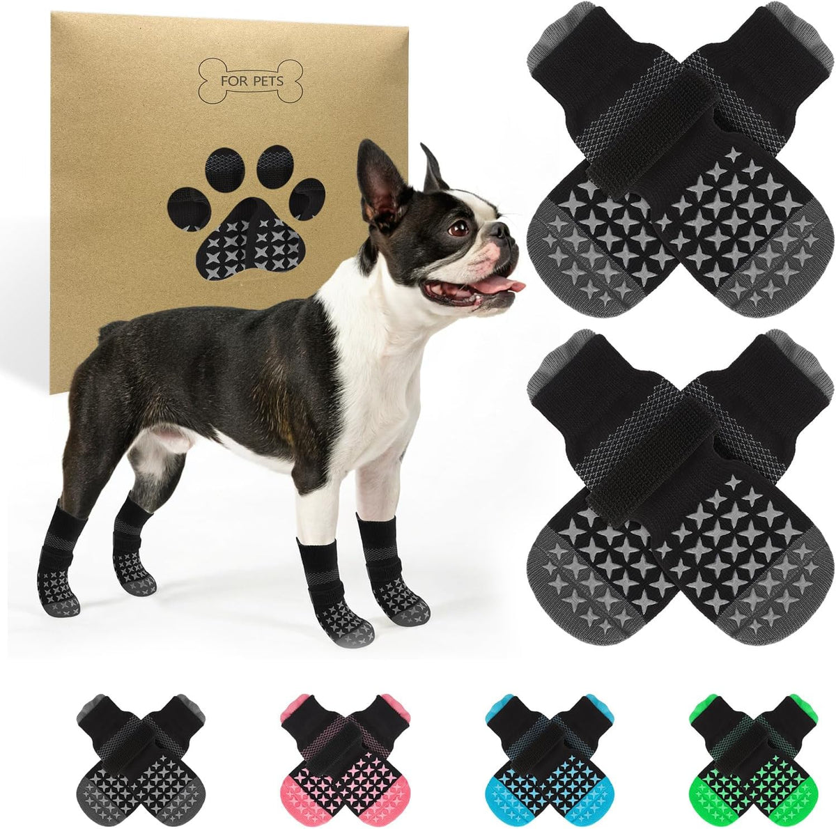 SCENEREAL Anti Slip Dog Socks to Prevent Licking Paws, Dog Booties & Paw Protectors for Hot Pavement Hardwood Floors, Traction Control for Small Medium Large Senior Dogs, Pink M - Image 9