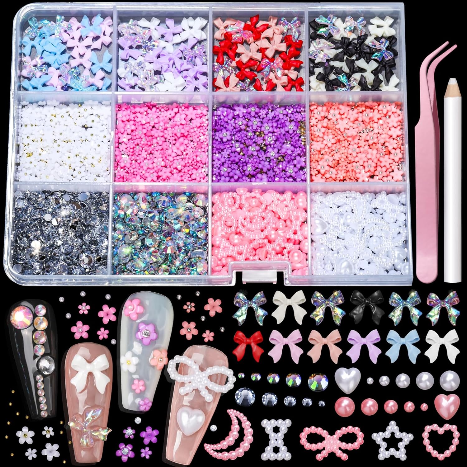 Teenitor 3000 Plus 3D nail charms and gems kit front view
