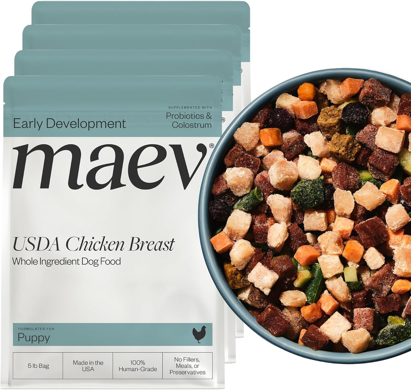 Maev Human-Grade Fresh-Frozen Chicken Puppy Food | High-Protein, Grain-Free, Whole Ingredient Raw Dog Food | Complete & Balanced for Growth with Colostrum & Probiotics | Made in USA | 10 lb - Image 13