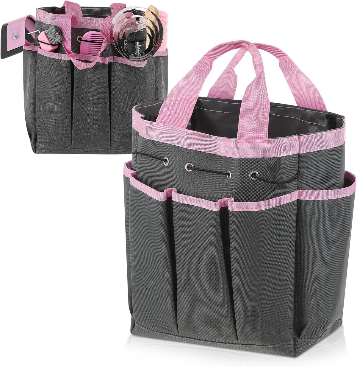 Abbylike Grooming Tote Bag for Horses and Dogs Organize Tack Tools Equestrian Grooming Kit Care Portable with Multiple Pockets for Supplies (Stylish,10.63 x 10.63 x 9.45 Inch,Khaki and Black) - Image 10