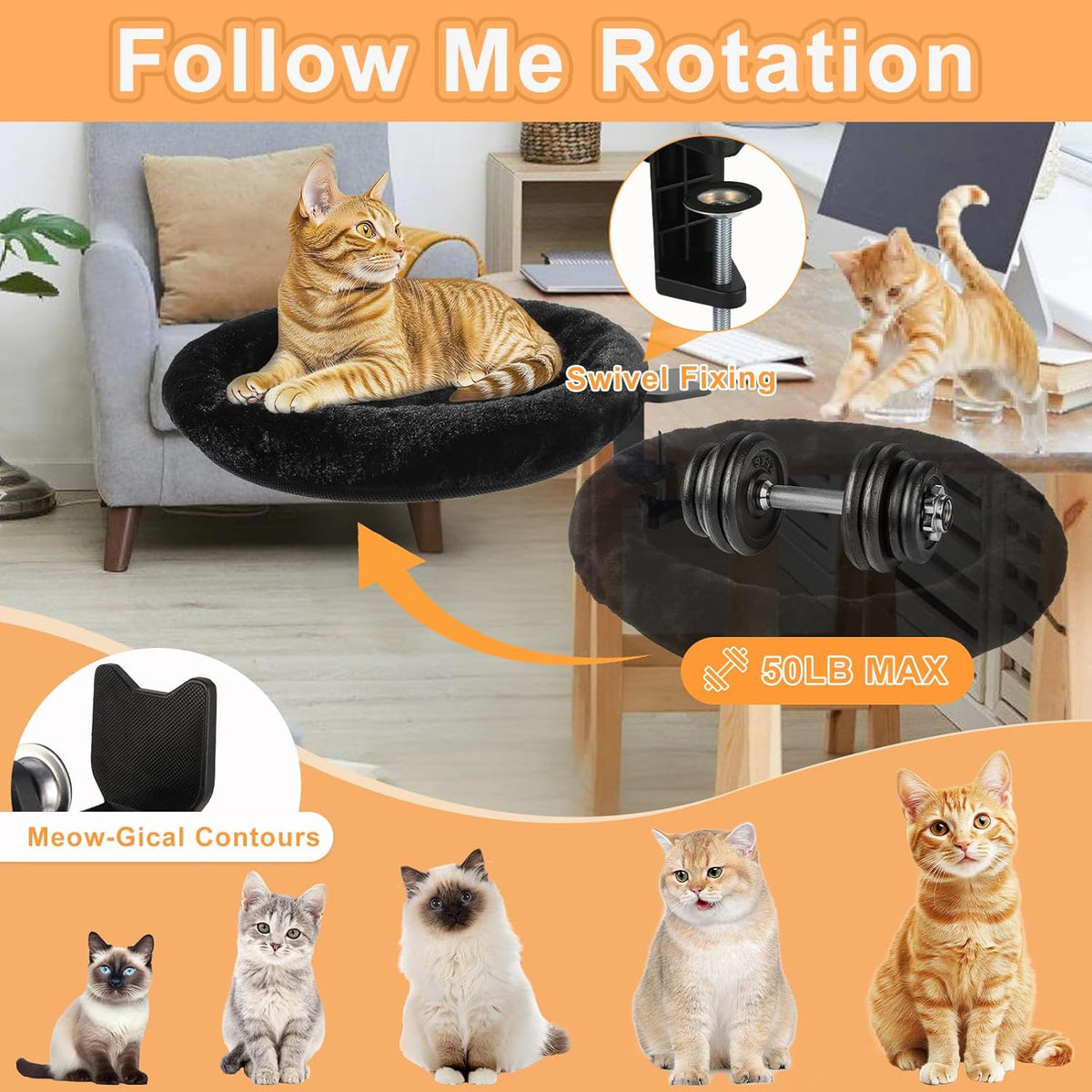 Close up of the adjustable clamp mount on the Nevesykcul cat bed