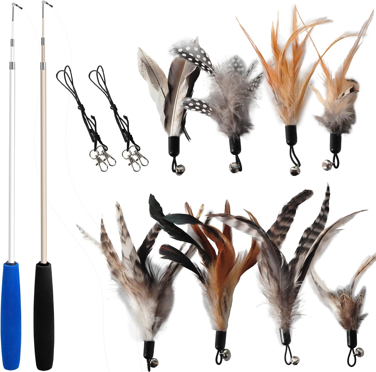 EcoCity cat feather wand toy set front view showcasing the extendable interactive teaser rod.