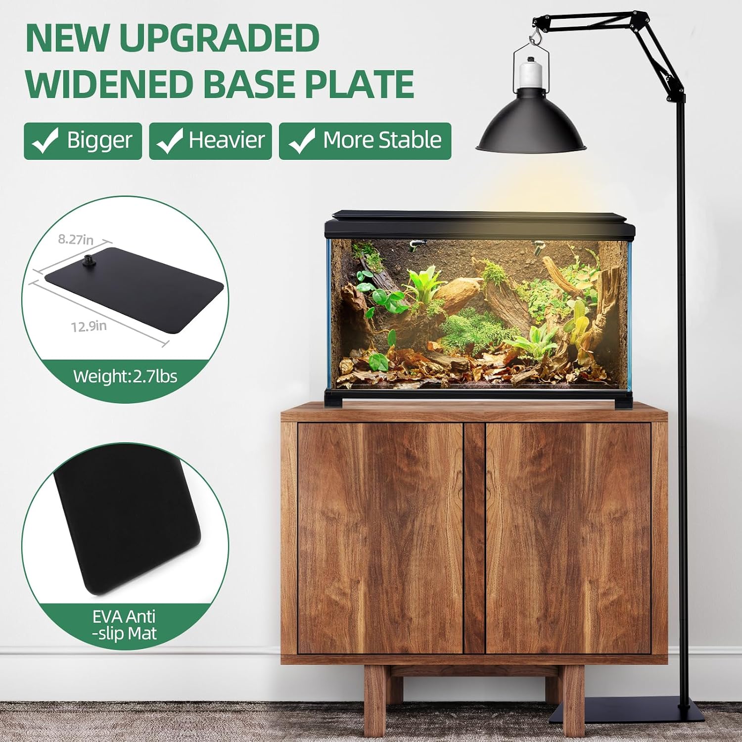 Adjustable height reptile light holder with weighted base