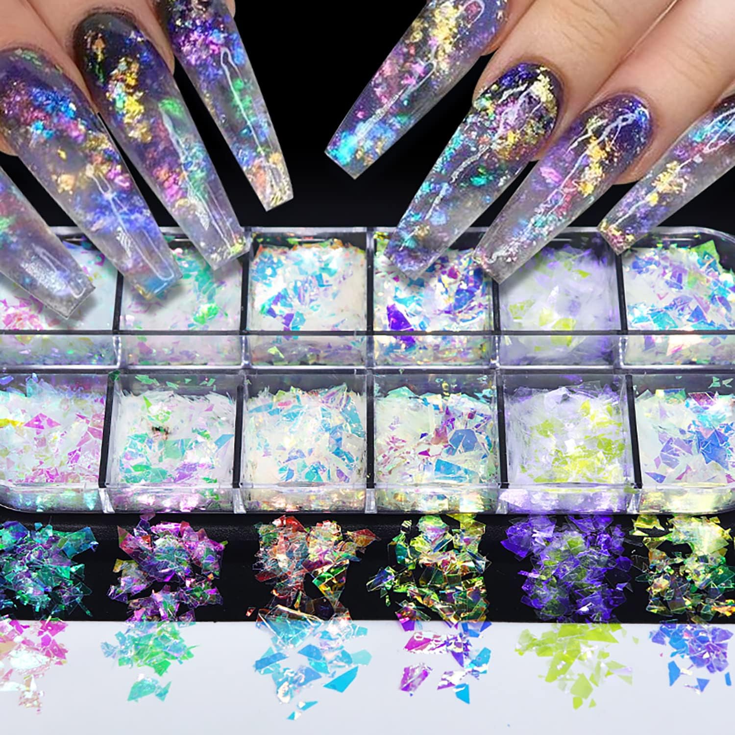 Vezocim 12 colors holographic nail art glitter sequins front view