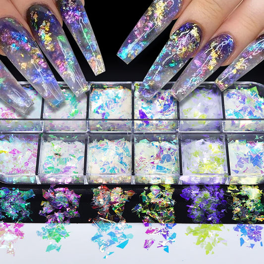 Vezocim 12 colors holographic nail art glitter sequins front view