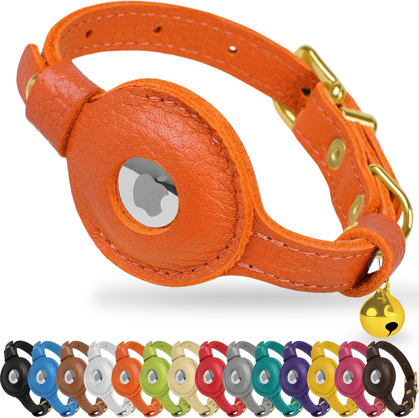 OOPSDOGGY Leather AirTag Cat Collar with Bell - Non Breakaway Kitten Collar with Apple Air Tag Holder - Lightweight GPS Pet Collars for Girl Boy Cats, Small Dogs, Puppies (Aquamarine) - Image 11