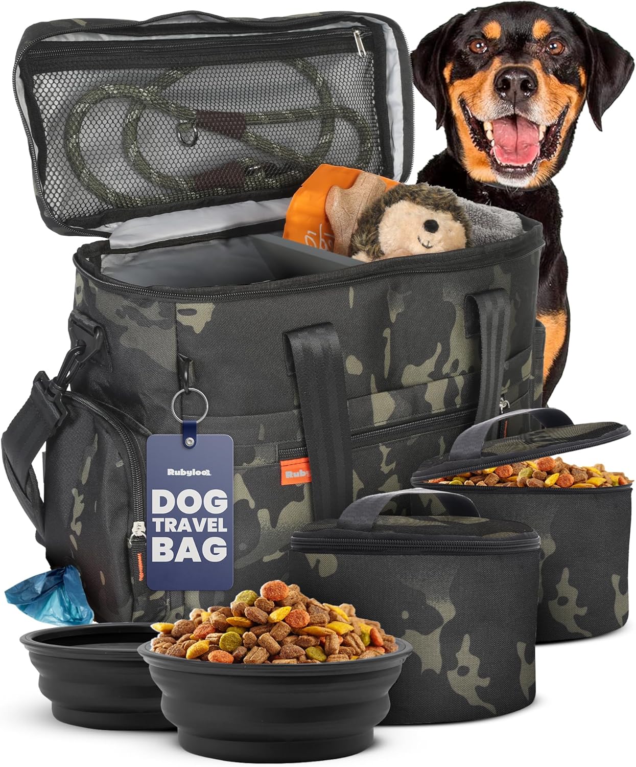 The Original Doggy Bag(TM) - Complete Dog Travel Bag for Supplies with 2 BPA-Free Travel Dog Bowls & 2 Pet Food Containers - Traveling Kit for Road Trips, Camping, Weekend Away or Doggy Gift: Beige - Image 12