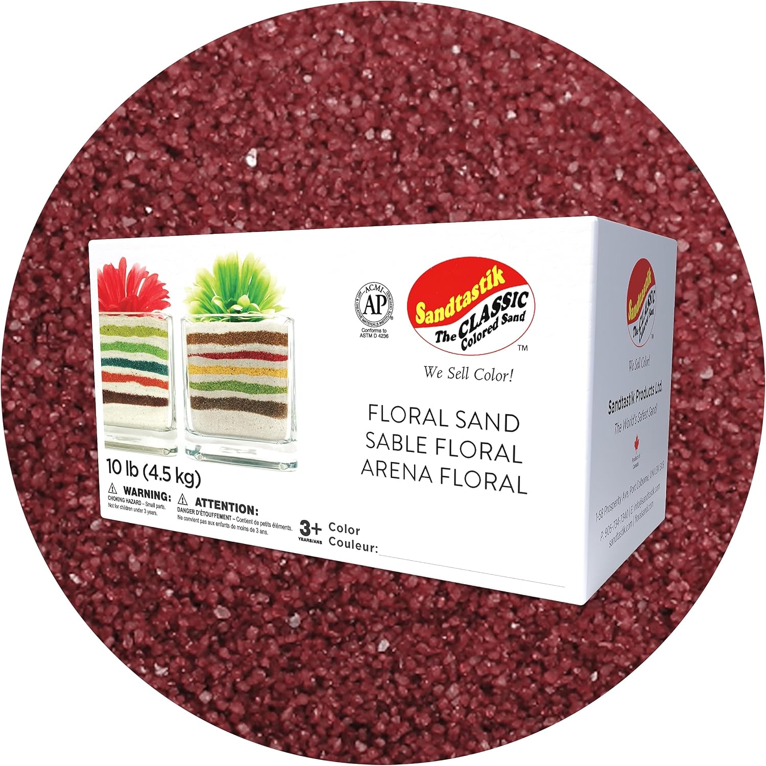 Sandtastik dark red coarse sand 10 pound box front view