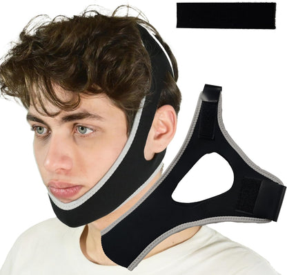 Incandesco Anti Snoring Chin Strap front view showing adjustable velcro.