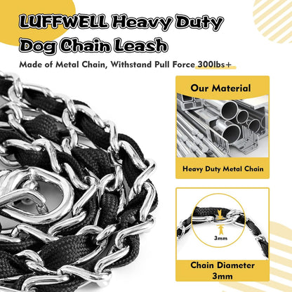 LUFFWELL chew proof dog leash with heavy duty three millimeter metal links
