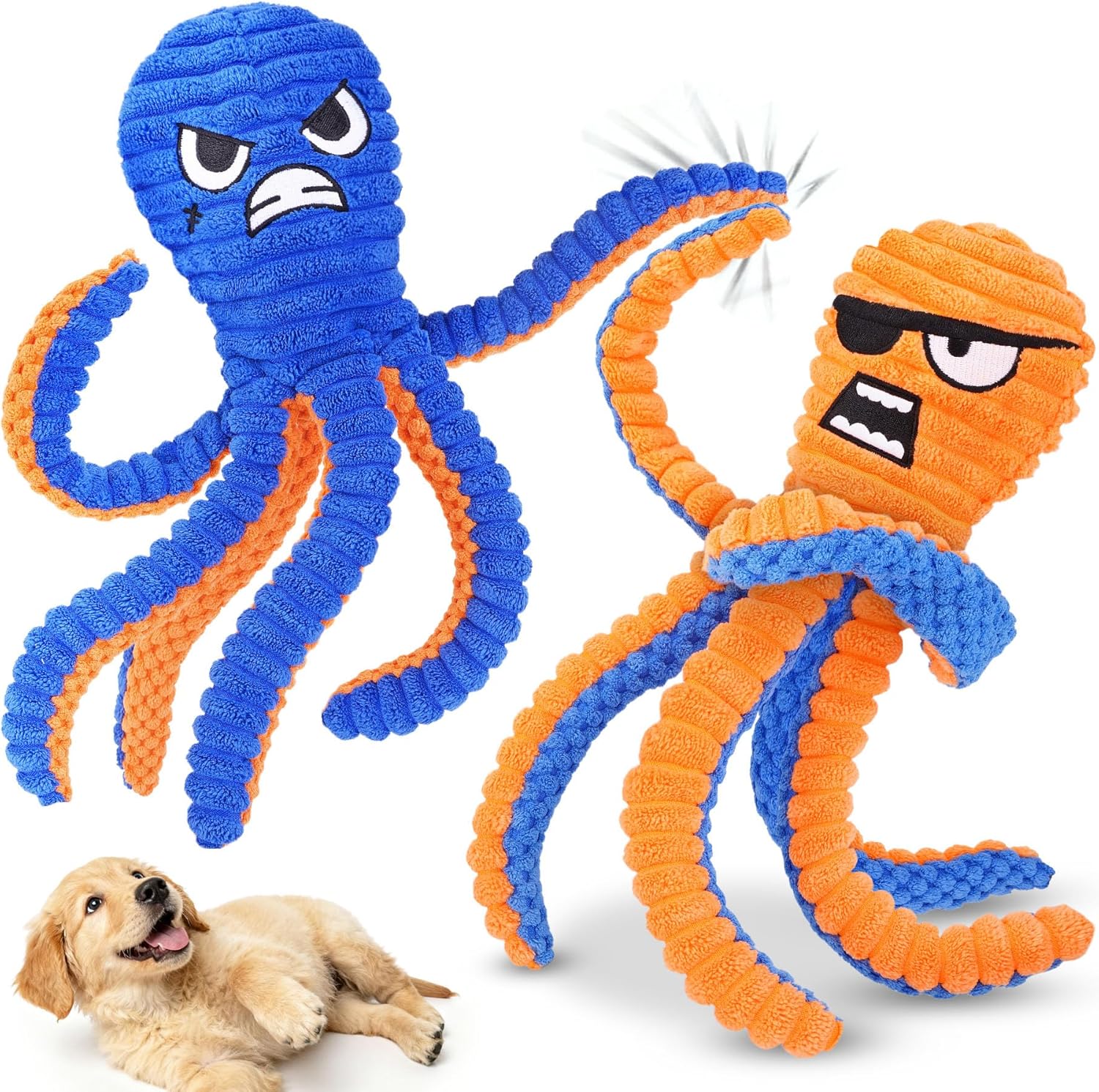 Zeaxuie no stuffing crinkle octopus dog toys front view