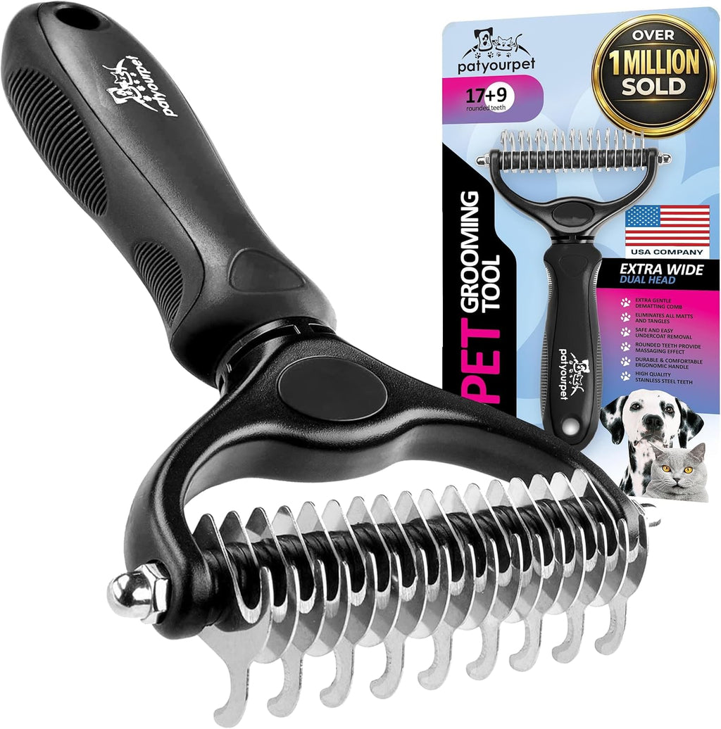 Pat Your Pet Deshedding Brush - Double-Sided Undercoat Rake for Dogs & Cats - Shedding Comb and Dematting Tool for Grooming, Extra Wide (Pink) - Image 14