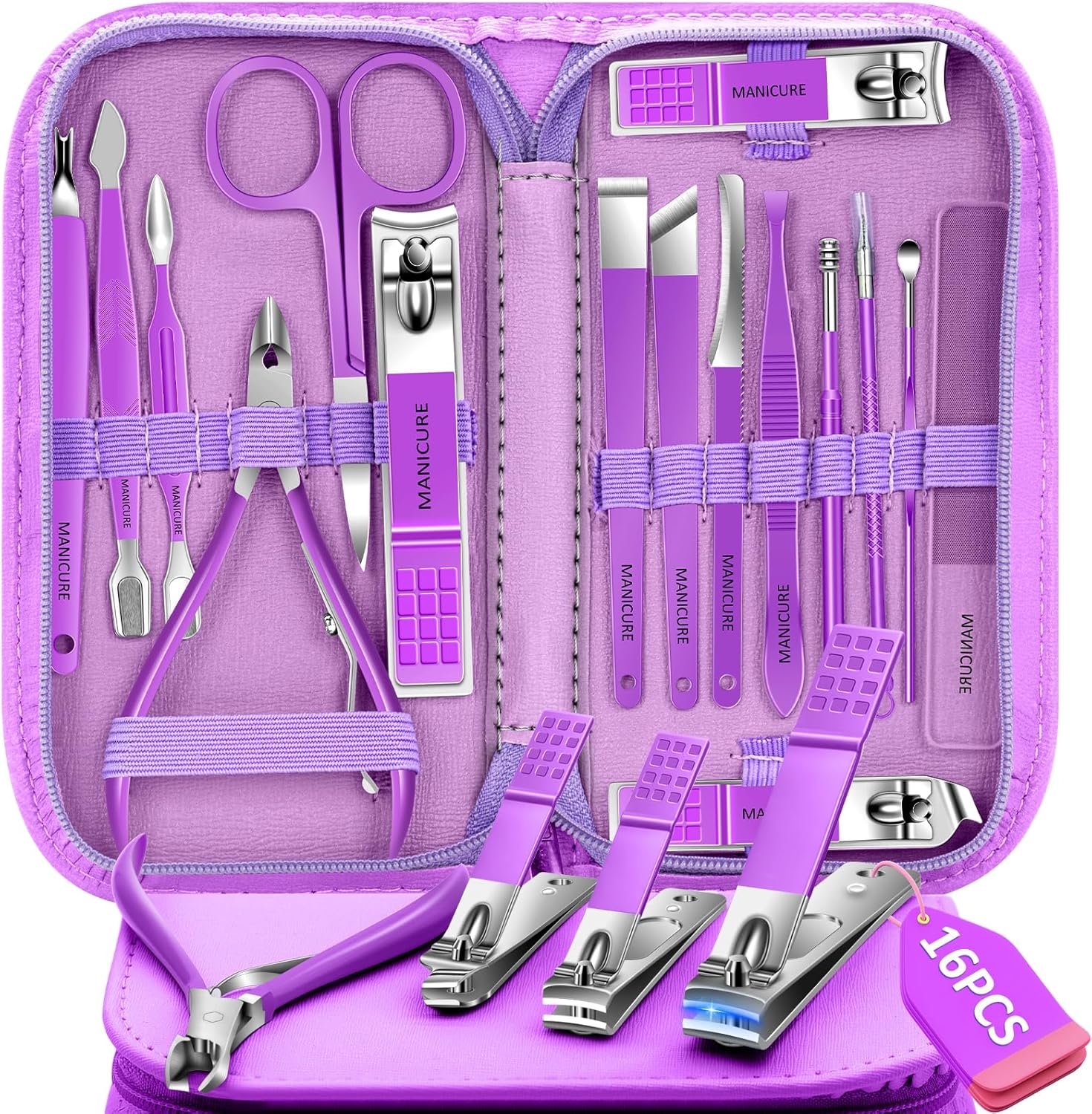 Acharaj professional 16 piece manicure set with purple case
