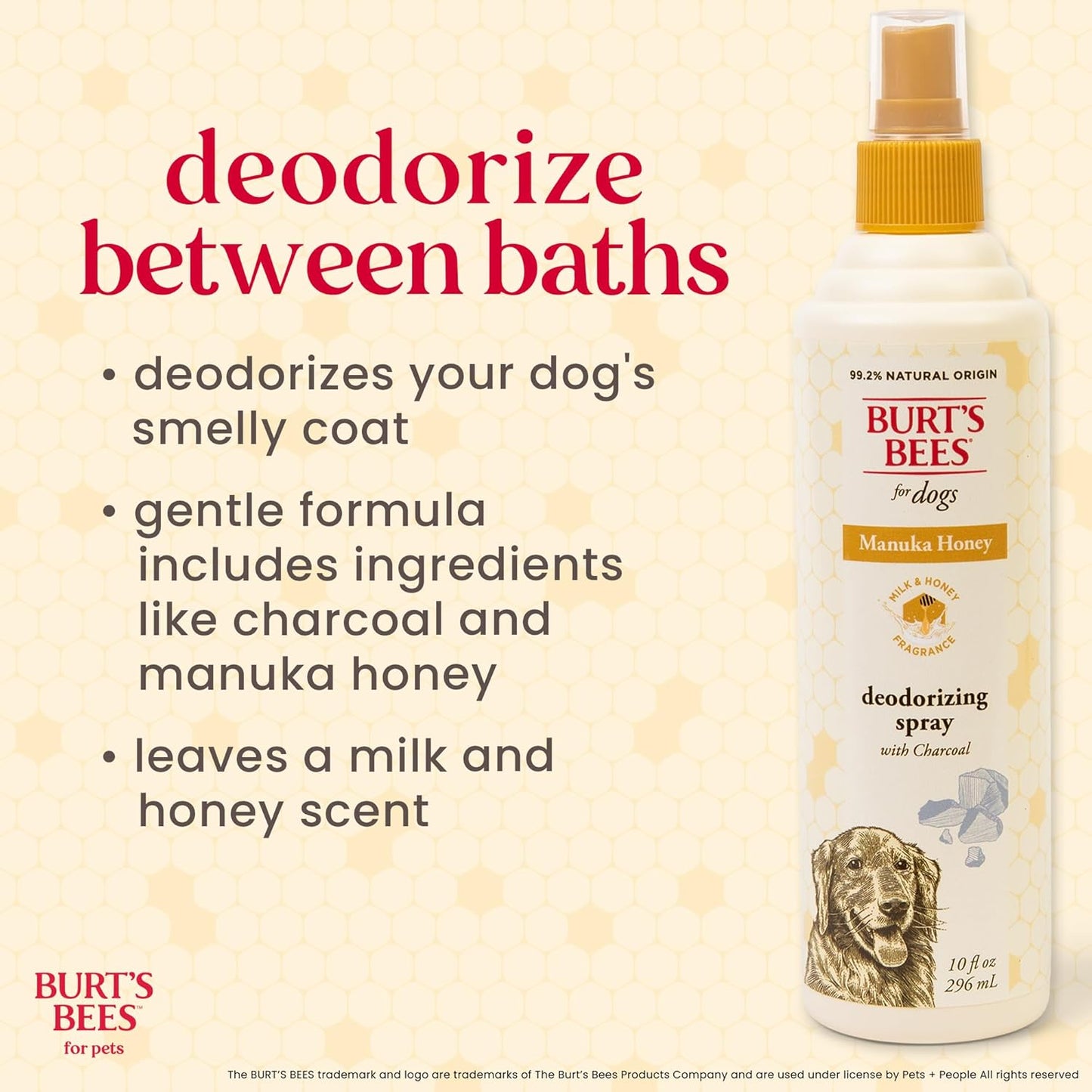 Burt's Bees dog spray manuka honey and charcoal label detail