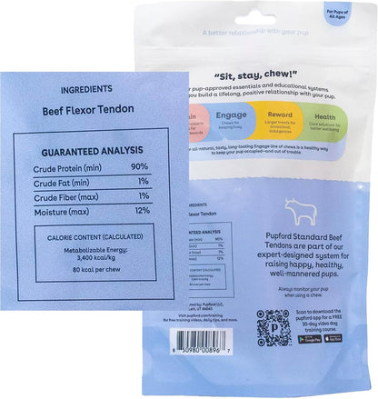 Pupford beef tendon chew held for dog training and teeth cleaning