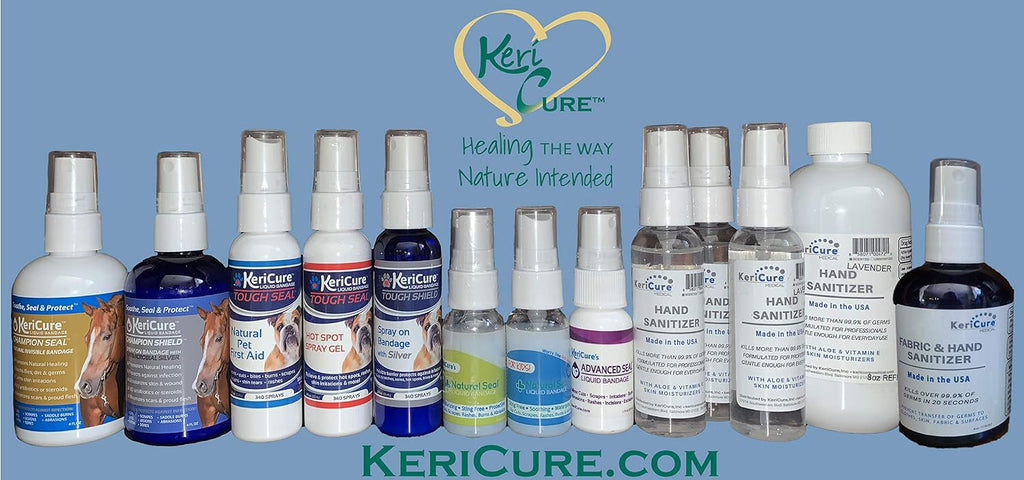 KeriCure Tough Seal bottle showing pet wound protection benefits
