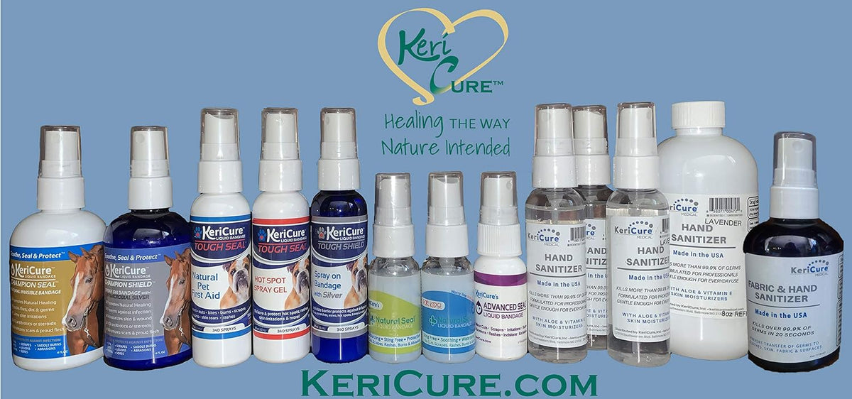 KeriCure Tough Seal bottle showing pet wound protection benefits