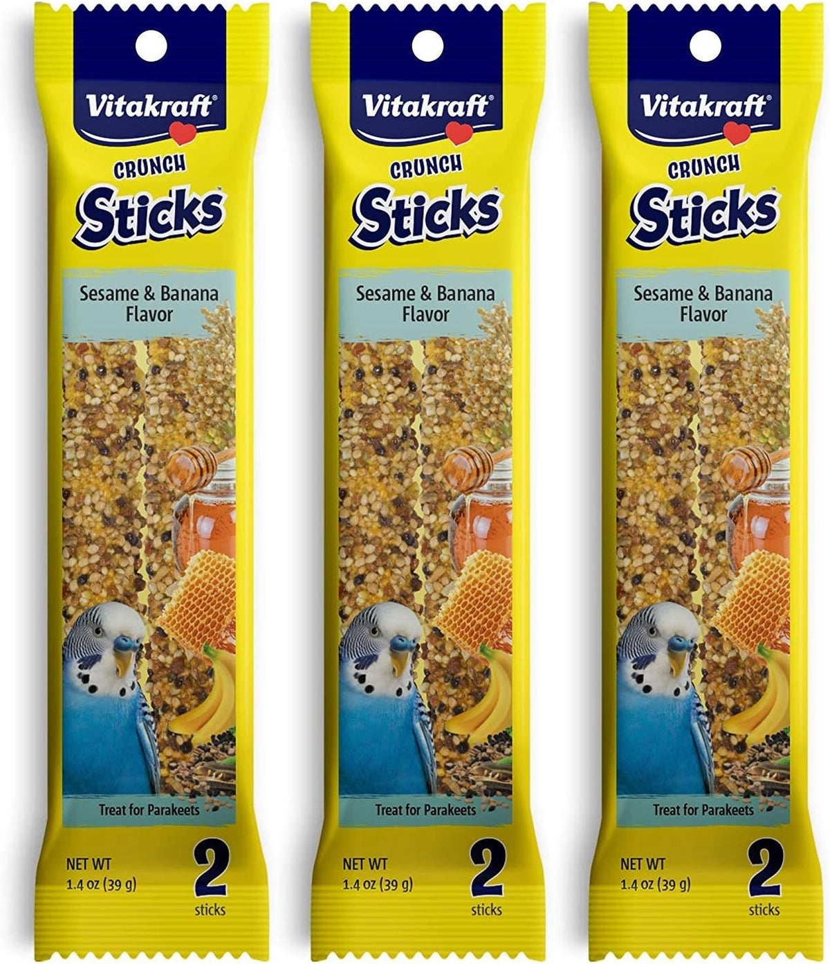 Vitakraft Crunch Sticks Parakeet Treat - Triple-Baked Millet Parakeet Treats with Natural Wood Center - Crunchy & Nutritious Bird Treat Sticks for Small Animals (12 Count, Honey, Egg, and Apple) - Image 11