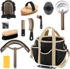 Abbylike 12 Piece Horse Grooming Kit with Organizer Tote Bag Brush Sets for Derby Day Show Horses Professional Tools for Care & Massage(Khaki and Green) - Image 9