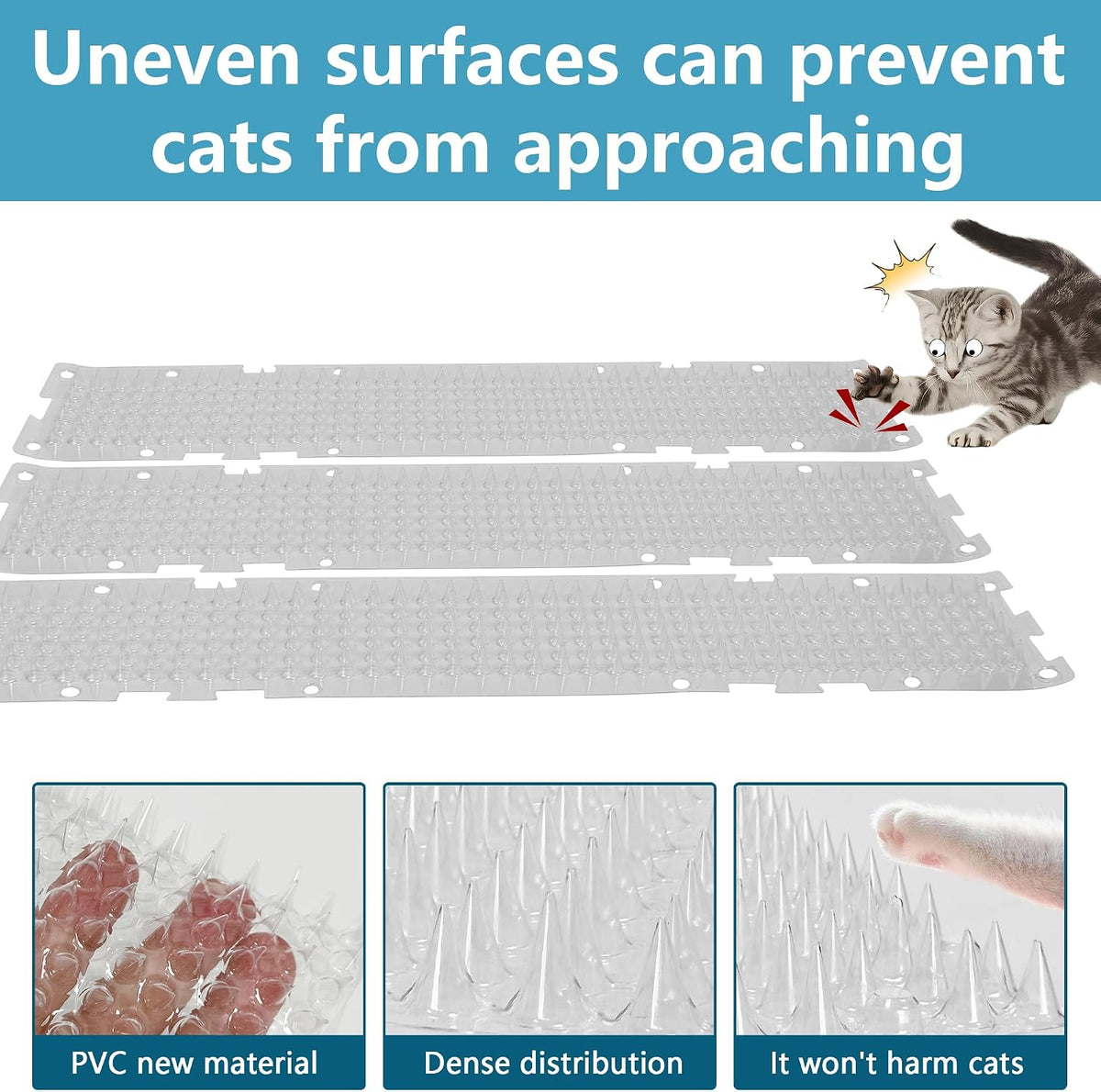 26 Pack Scat Mat for Cats - 3.3 x 16.7 Inch Cat Deterrent Mat to Keep Cats Out of Yard Permanently, Dog and Cat Spikes Mat with 0.5 Inch Sturdy Design Spike for Cat Pee Deterrent - Image 2
