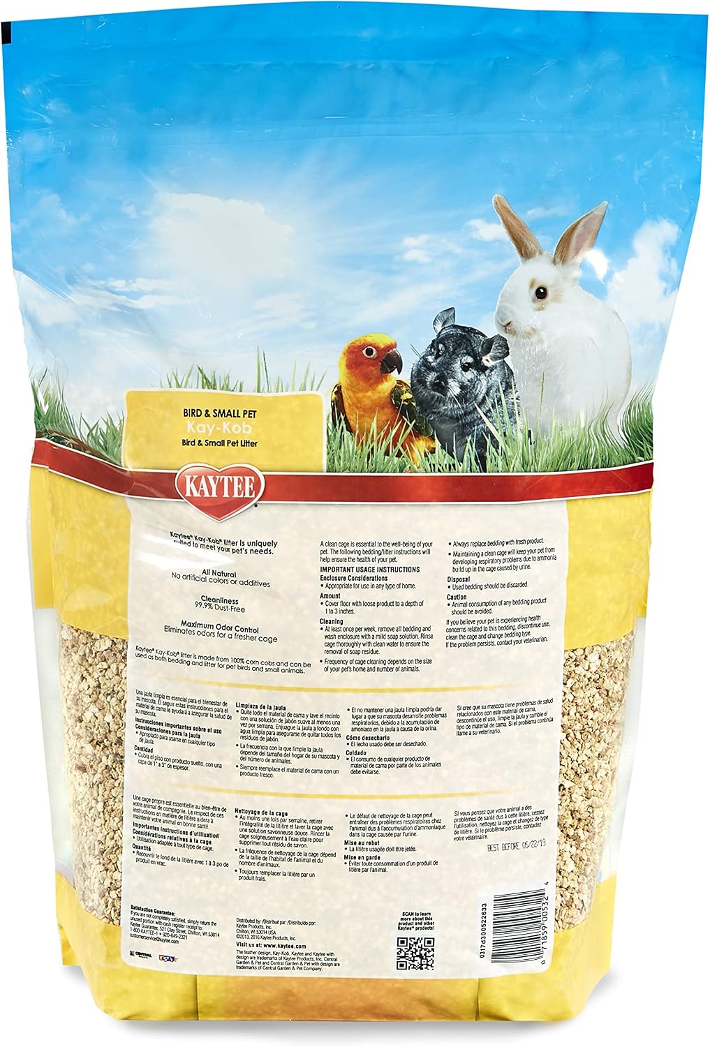 Kaytee Kay-Kob bedding bag showing pet suitability icons