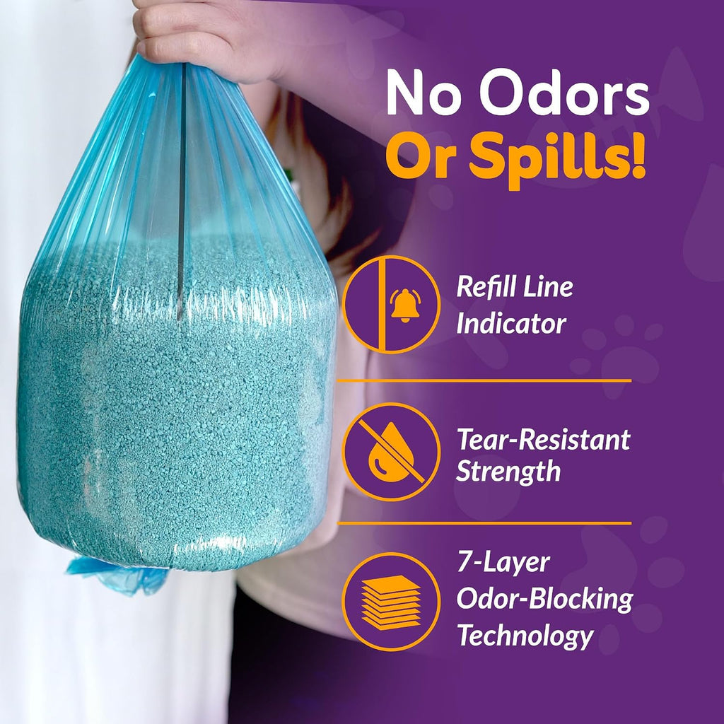 Reli. cat litter refill installation demonstration with continuous thirty two feet film.