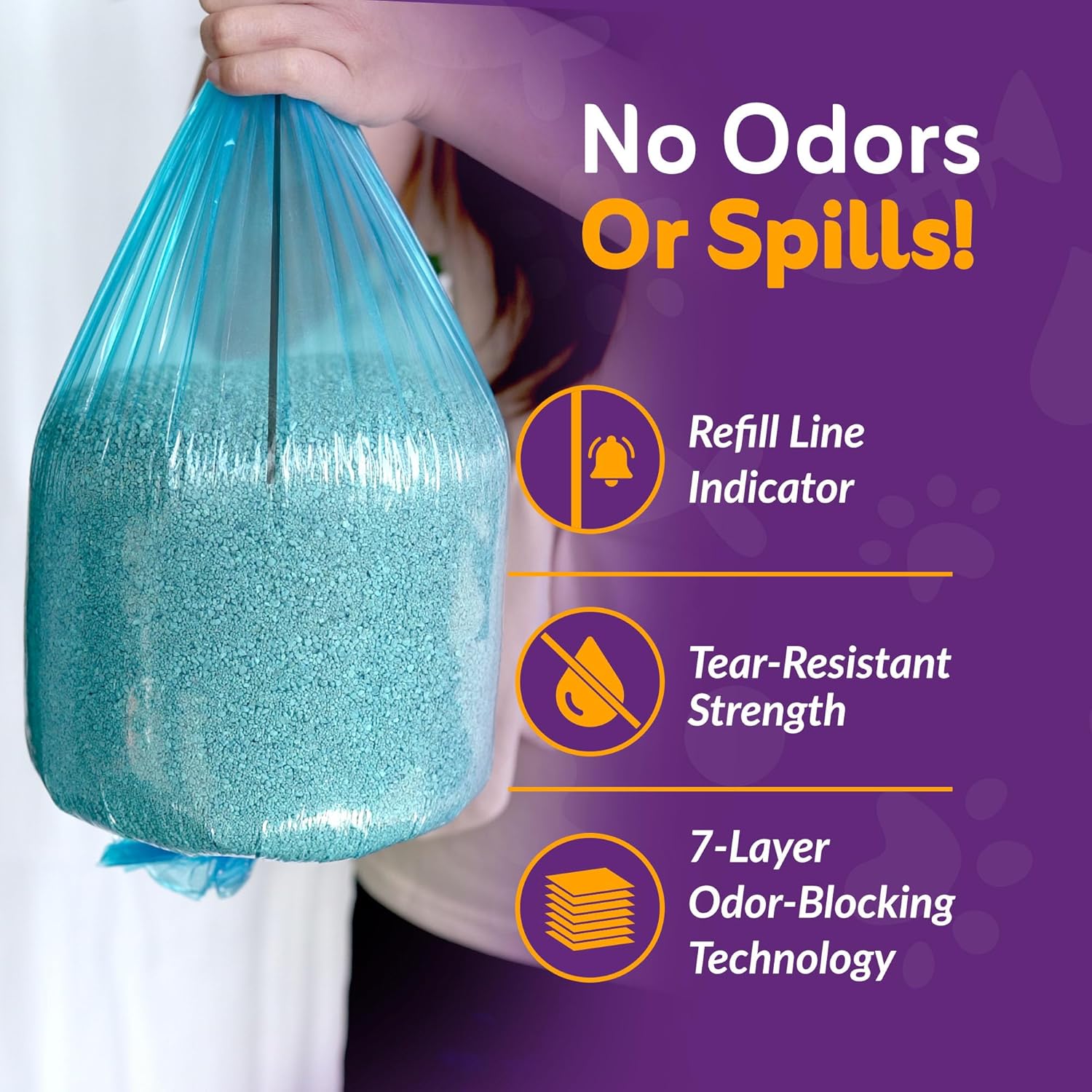 Universal fit cat waste refill cartridge showing the durable multi layer film.