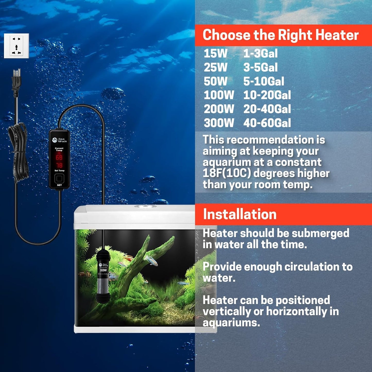 AquaMiracle 25W heater installed in turtle tank
