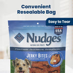 Close up of tender Blue Buffalo Nudges chicken jerky bites
