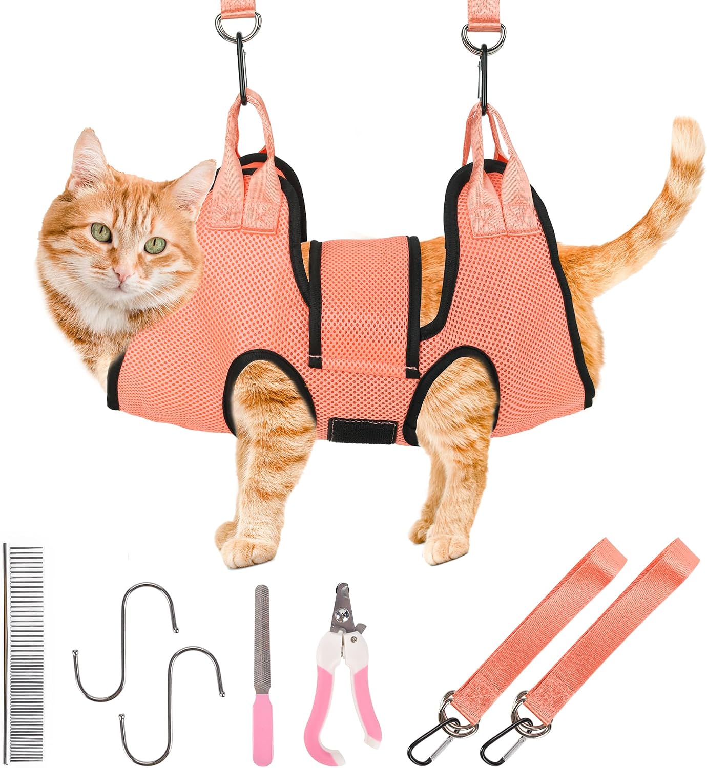 PatiencET Dog Grooming Hammock, Pet Grooming Hammock for Cats & Dogs with Security Strap, Dog Sling for Nail Trimming with Nail Clippers/Trimmer, Nail File, Pet Comb(Pink S) - Image 10