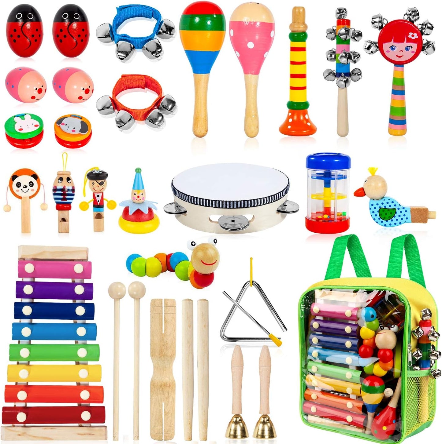 TAIMASI kids musical instruments thirty-three piece wooden percussion set front view display