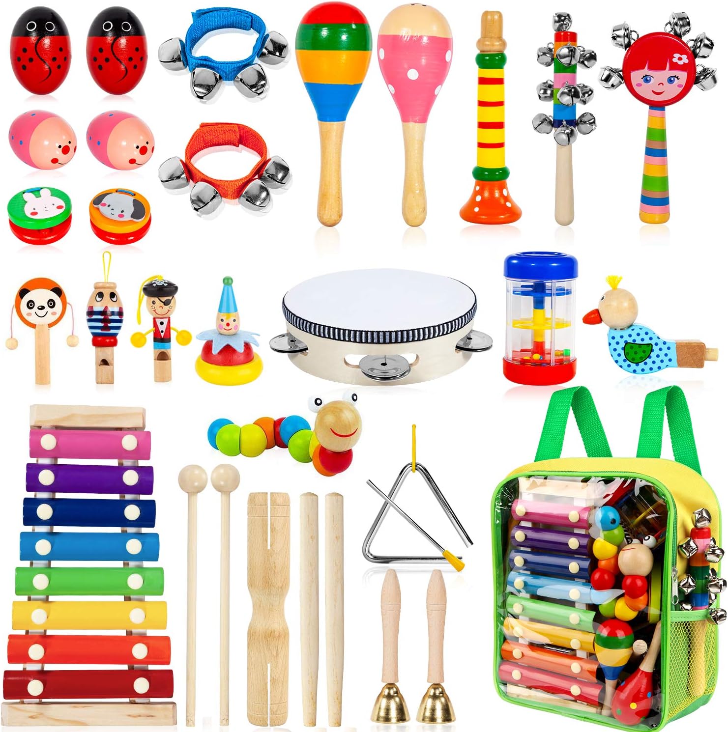 TAIMASI kids musical instruments thirty-three piece wooden percussion set front view display