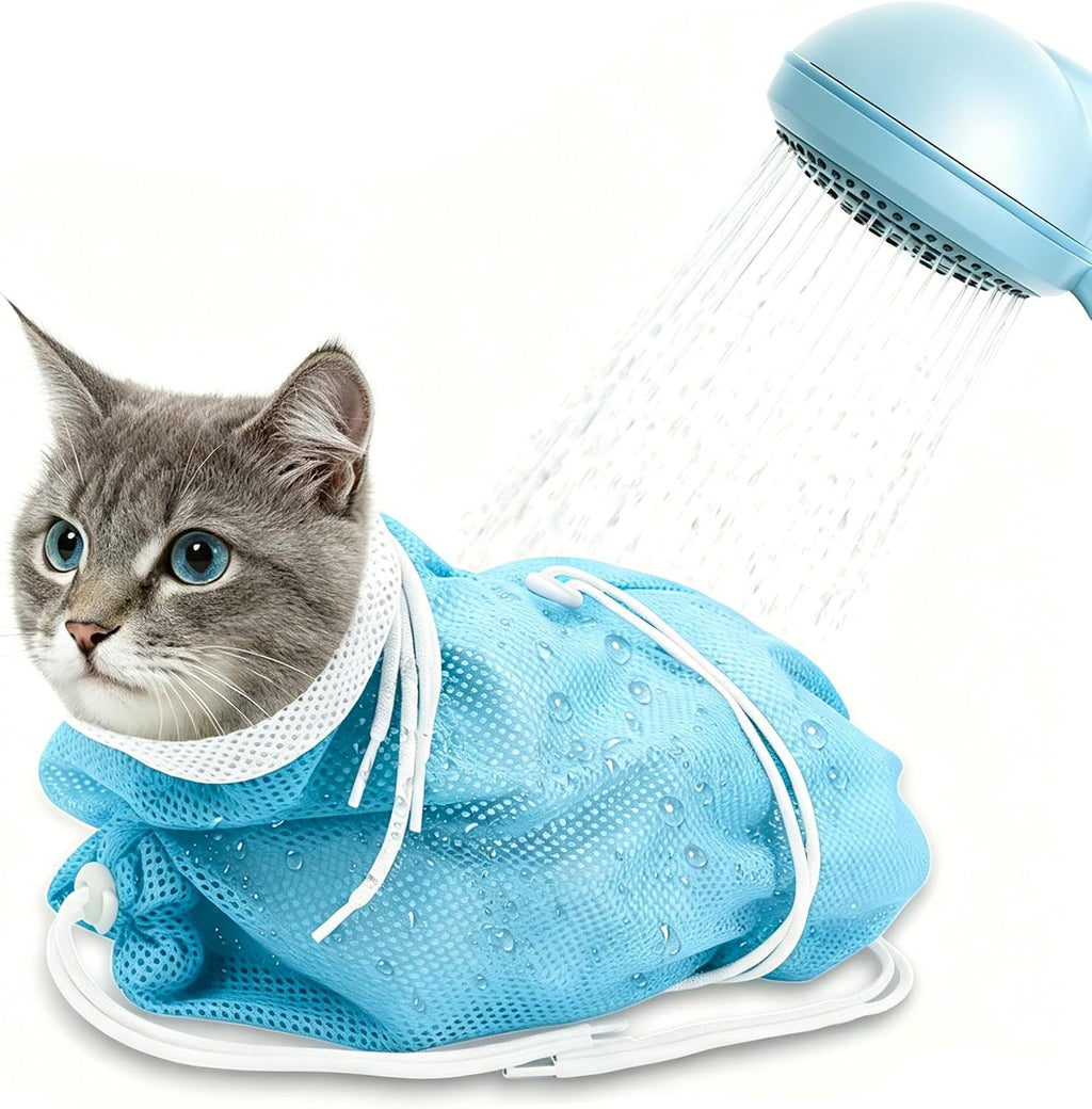 Cat Bathing Bag, Breathable Mesh Cat Shower Bag Anti Scratch Adjustable Grooming Washing Bag for Nail Trimming Soft Polyester - Image 13