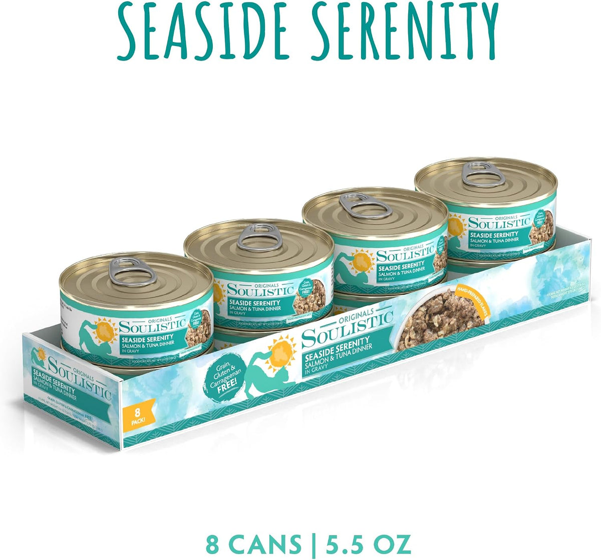 Pack of 8 Soulistic Seaside Serenity salmon and tuna cat food cans