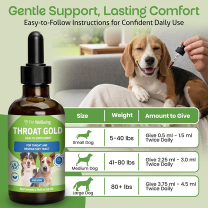 Pet Wellbeing Throat Gold NASC certified veterinary respiratory liquid for pets