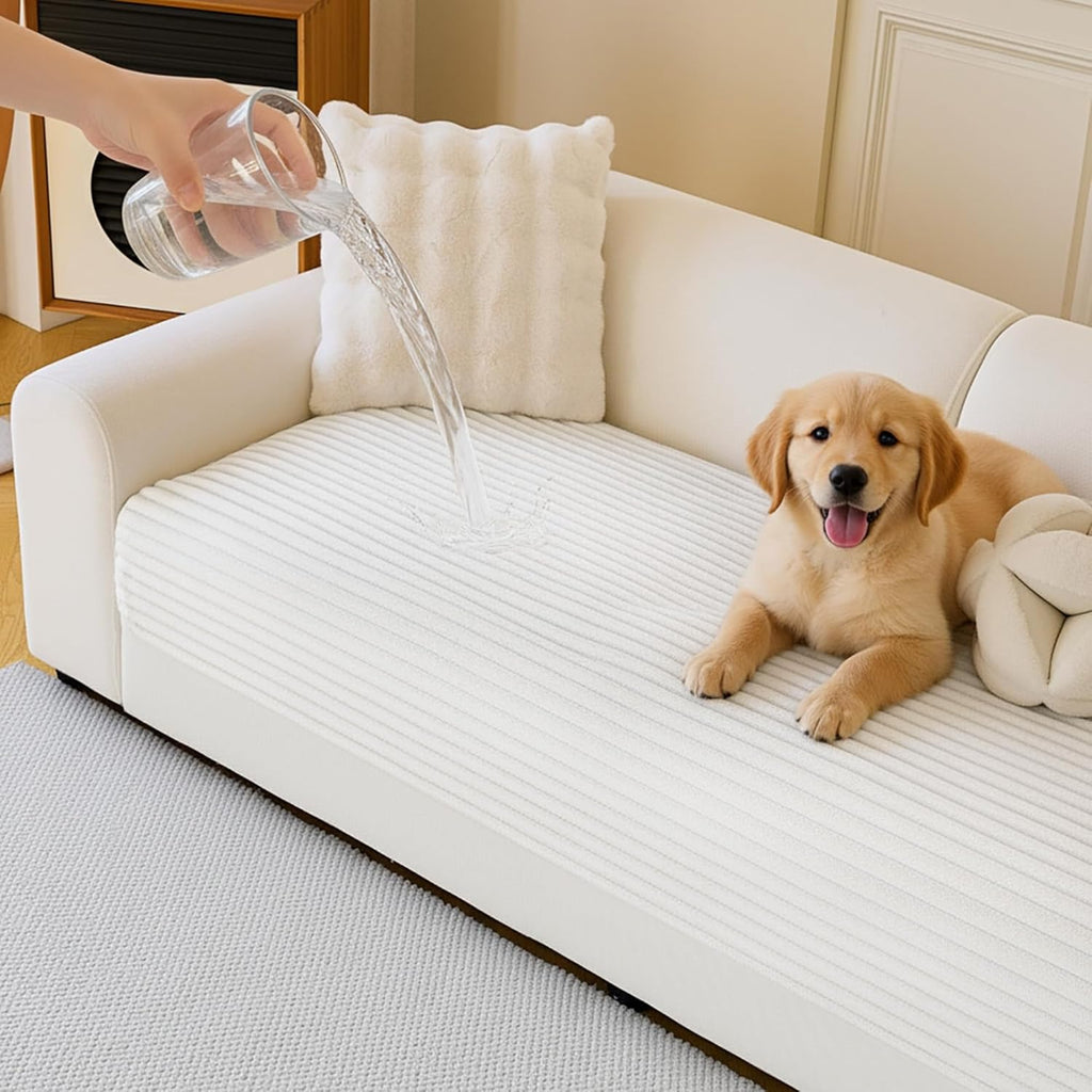 MYSKY HOME Waterproof Couch Cover front view on cream two cushion sofa