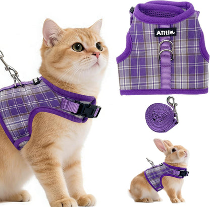 AIITLE Bunny Harness and Leash Set Escape Proof - Magic Tape Design, Lightweight Plaid Pattern Mesh Padding, No Pull No Choke for Puppy Cat Rat Squirrel Ferret, Outdoor Walking Running, Beige S - Image 14