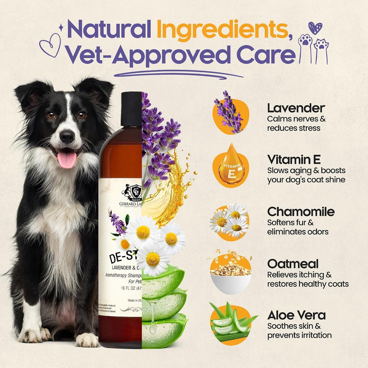 Side profile of Gerrard Larriett 16 fluid ounce dog shampoo