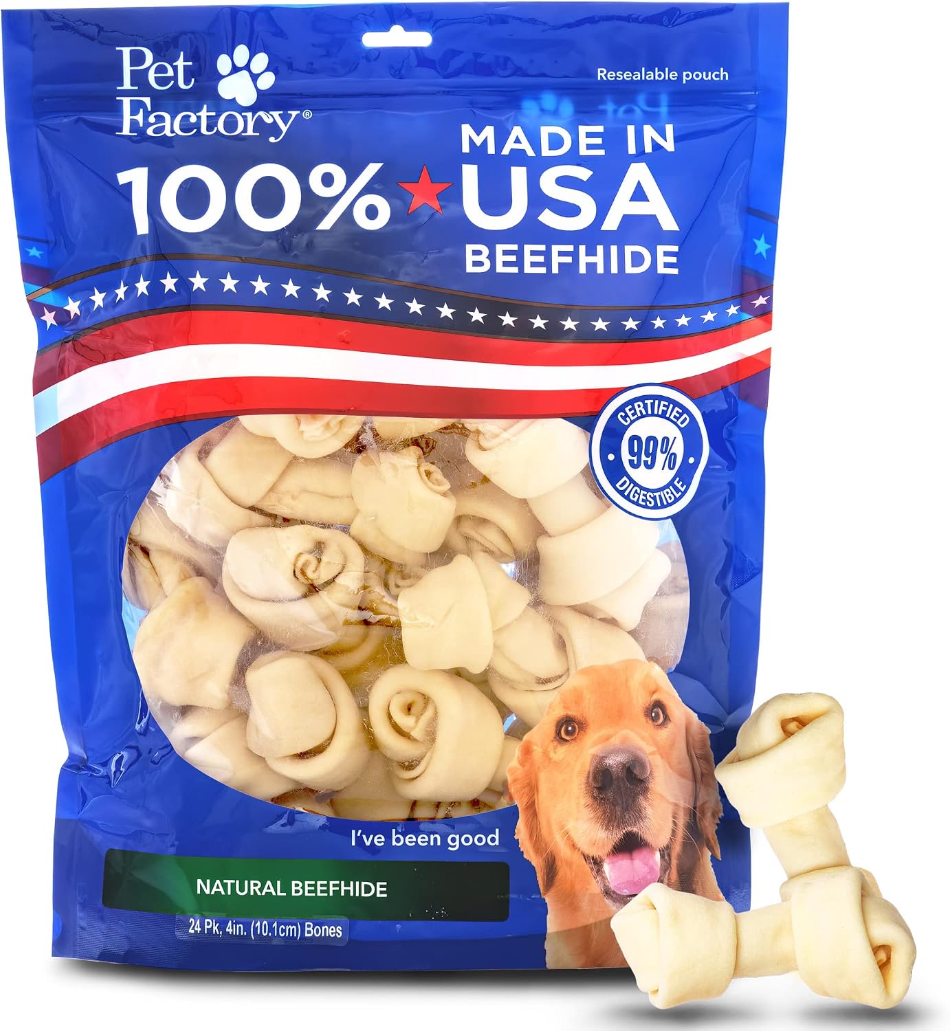 Pet Factory American Beefhide 4-5" Knotted Bones Dog Chew Treats - Natural Flavor, 8 Count/1 Pack - Image 9