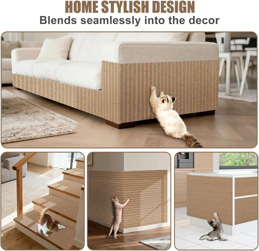 Custom cut cat scratch mat lying flat on floor