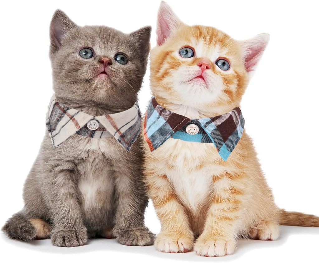 Boy Cat Collar Breakaway with Bell, Blue Plaid Cat Shirt Collar - Image 3